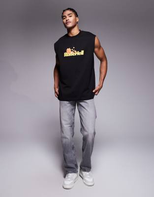Asos Design Halloween Oversized Tank With Scary Face Graphic In Black