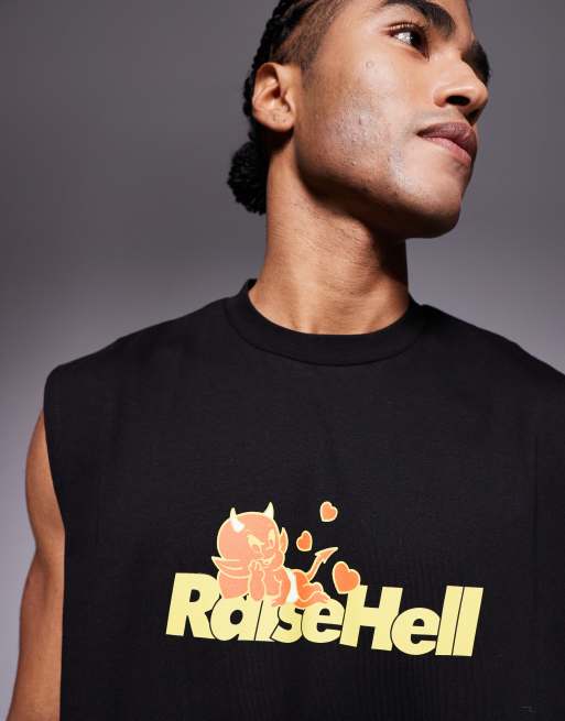 ASOS DESIGN Halloween oversized tank with text graphic in black