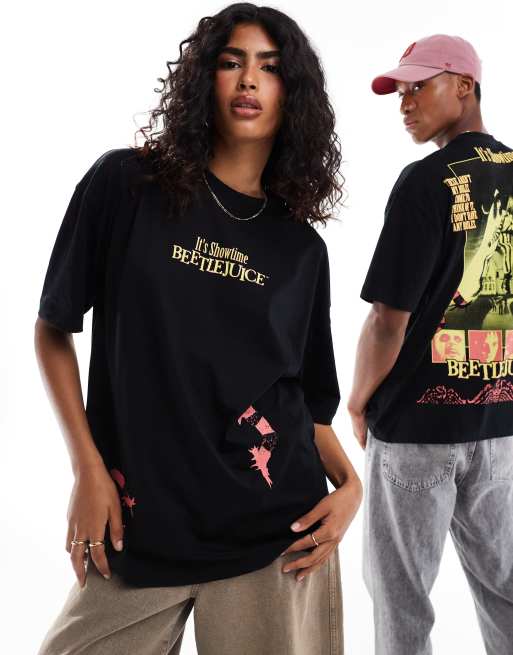 ASOS DESIGN - Halloween - Oversized unisex-T-shirt med 'Beetlejuice'-print i sort, 2 af 4