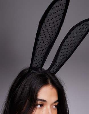 Asos Design Halloween Polka Dot Sheer Bunny Ear Headband-black In Black