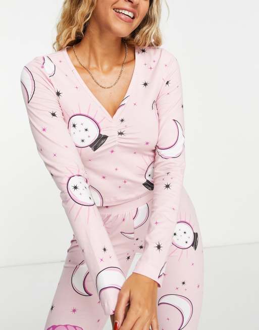 ASOS DESIGN - Halloween - Pyjamaset met top met lange mouwen en legging in roze