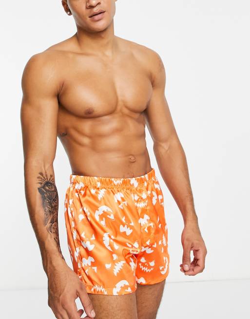 ASOS DESIGN halloween satin boxer with pumpkin print