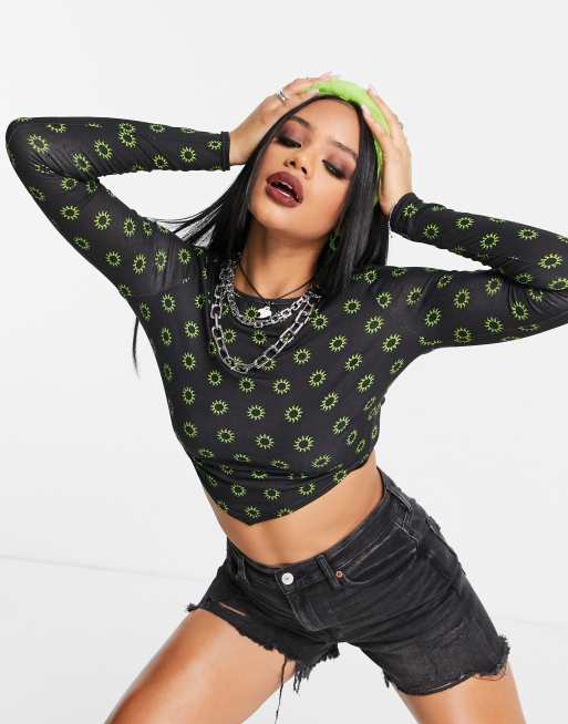ASOS DESIGN halloween scarf hem crop top in sun print in green