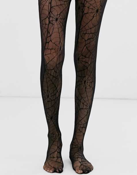 ASOS DESIGN – Halloween – Schwarze Strümpfe mit Spinnenwebendesign