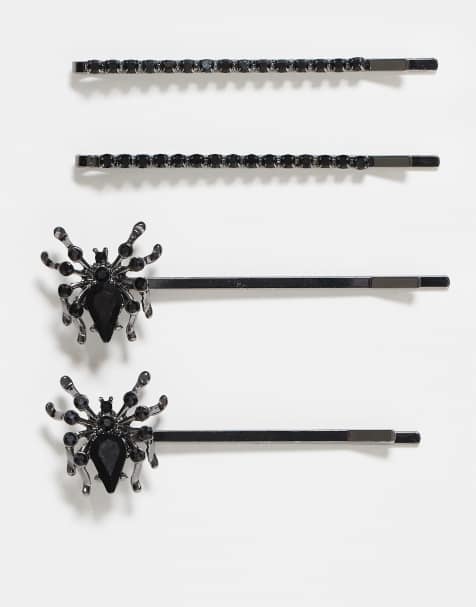 ASOS DESIGN - Halloween - Set van 4 haarspelden met kristallen spinnenmotief in zilverkleur - view 1