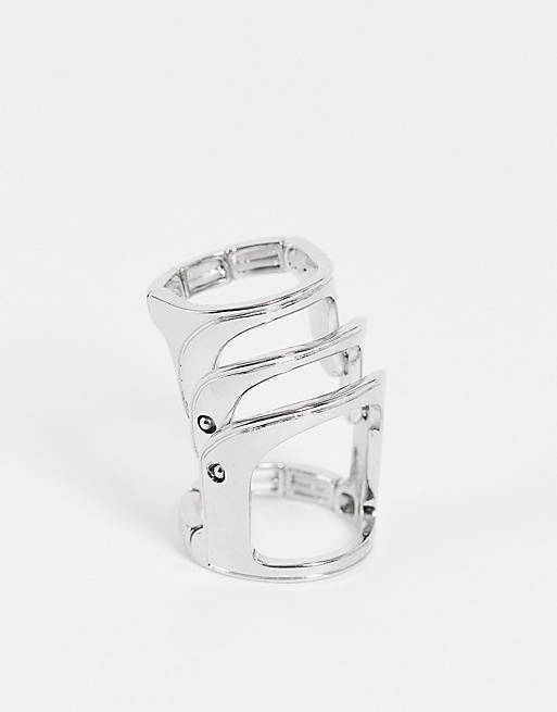 ASOS DESIGN Halloween skeleton armoured fidget ring in silver tone