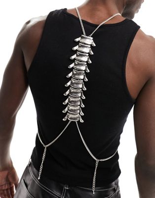 ASOS DESIGN Halloween skeleton body harness in silver tone