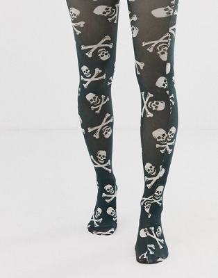ASOS DESIGN Halloween skull and crossbone tights in black and white | ASOS