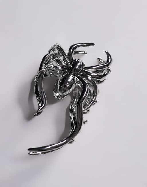 ASOS DESIGN - Halloween - Sølvfarvet hårklemme med edderkoppedesign i rhodium, 2 af 3