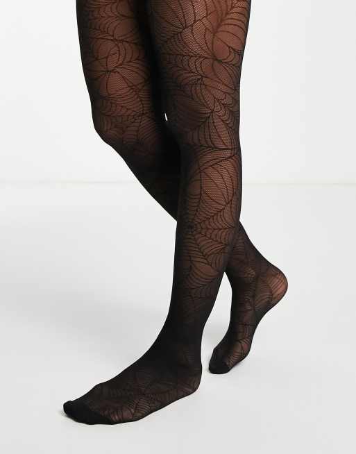 Black High Waist Patterned Fishnet Tights Pantyhose Spider Web for Women 