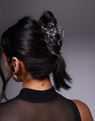 ASOS DESIGN - Halloween - Spinnen-Haarspange in rhodiniertem Silberton