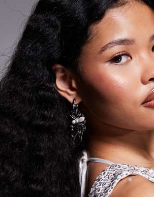 Asos Design Halloween Statement Earrings With Spider Design And Faux Pearls In Black