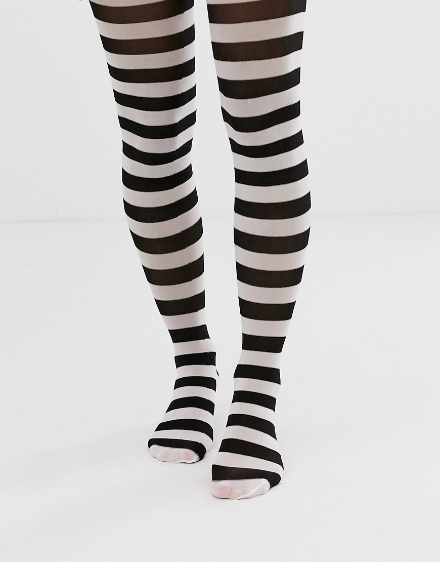 ASOS DESIGN - Halloween - stribet strømpebukser i sort og hvid-Multifarvet