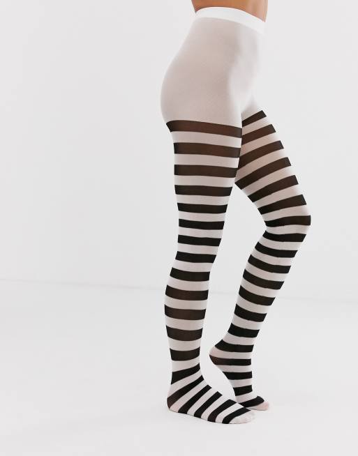  Black & White Striped Witch Tights