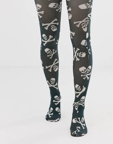 ASOS DESIGN – Halloween – Strümpfe mit Totenkopf- und Knochendesign in Schwarz und Weiß