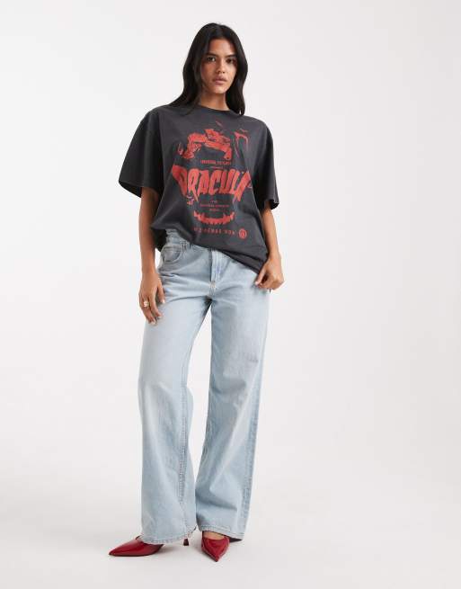 ASOS DESIGN - Halloween - T-shirt oversize avec imprimé Dracula sous licence - Anthracite délavé, 3 de 4