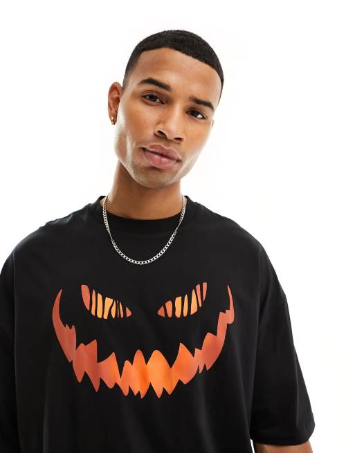 FhyzicsShops DESIGN - Halloween - T-shirt oversize avec imprimé visage en citrouille - Noir