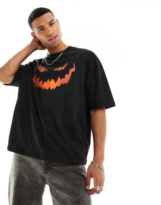 ASOS DESIGN - Halloween - T-shirt oversize nera con stampa di zucca sul davanti, 4 di 4