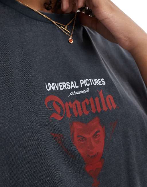 ASOS DESIGN - Halloween - T-shirt oversize unisex nero slavato con stampa "Dracula", 3 di 4
