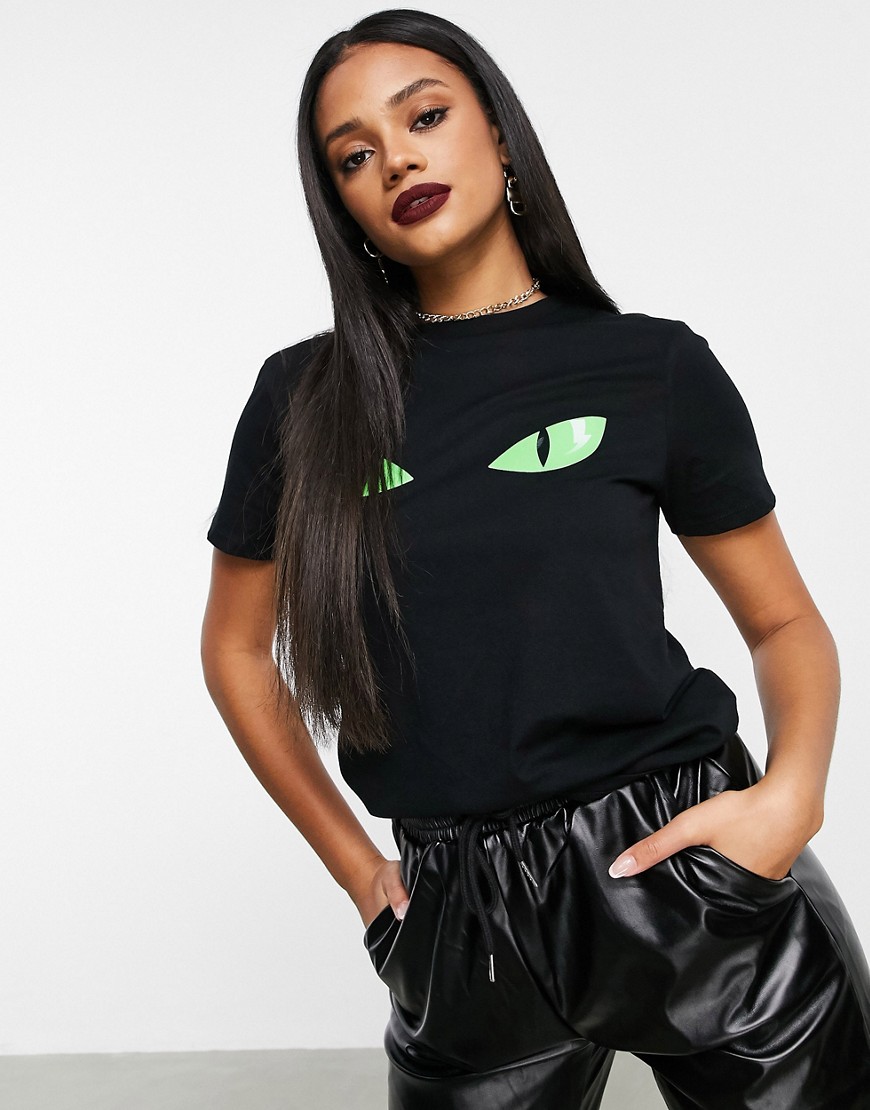 ASOS DESIGN Halloween t-shirt with evil eyes motif in black with glow in the dark detail
