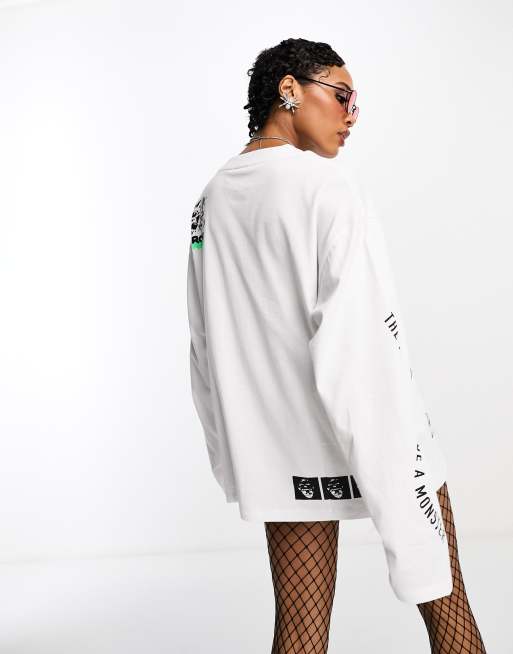 ASOS DESIGN - Halloween - Top à manches longues style skateur avec imprimé Frankenstein - Blanc, 3 de 4