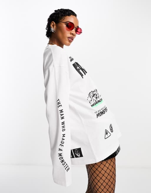 ASOS DESIGN - Halloween - Top à manches longues style skateur avec imprimé Frankenstein - Blanc, 4 de 4