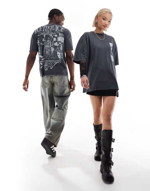 ASOS DESIGN Halloween unisex oversized t-shirt with Beetlejuice prints in washed black, 3 of 4