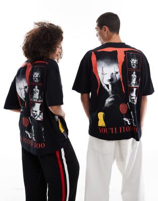 Asos Design Halloween Unisex Oversized T-shirt With It Movie Prints In Black