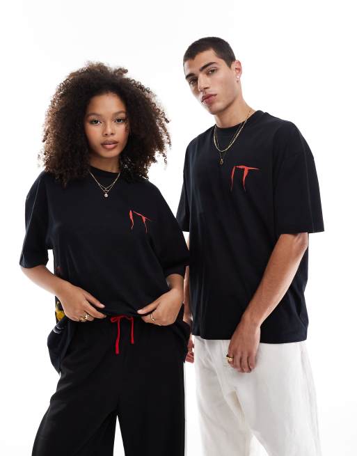 ASOS DESIGN - Halloween - Unisex - Sort T-shirt med IT-filmprint, 4 af 4