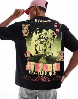 ASOS DESIGN - Halloween - Unisex-T-Shirt in Schwarz mit Oversize-Schnitt und „Beetlejuice"-Prints