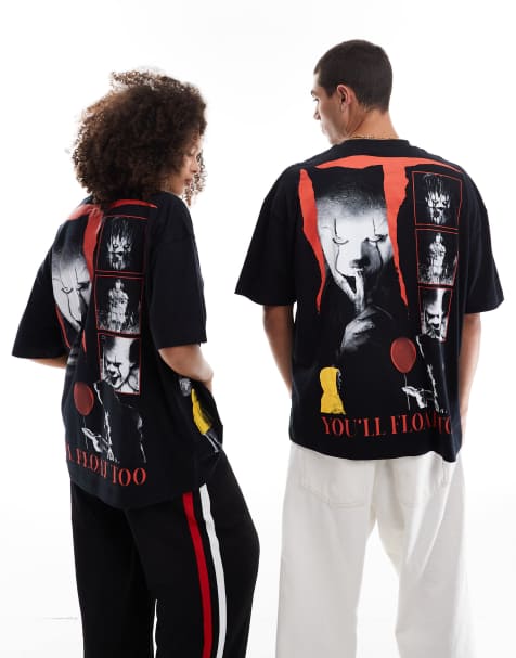 ASOS DESIGN – Halloween – Unisex-T-Shirt in Schwarz mit Oversize-Schnitt und „IT“-Filmprints - view 1