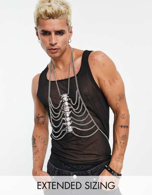 ASOS DESIGN – Halloween – Uprząż na ciało z motywem żeber w kolorze srebrnym