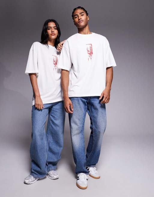 ASOS DESIGN – Halloween – Vit t-shirt i oversize och unisex-modell med IT-tryck, 2 av 4