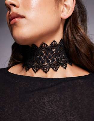 Asos Design Halloween Wide Choker Necklace With Lace Detailing In Black