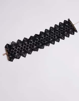 Asos Design Halloween Wide Choker Necklace With Lace Detailing In Black