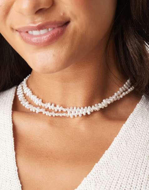 ASOS DESIGN – Halsband i flera rader med pärlflisor - view 1