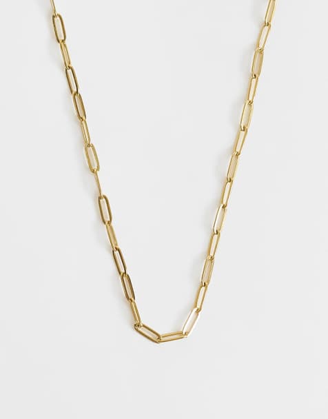 ASOS DESIGN halsband i rostfritt stål med pappersklämkedja och berlock i guld - view 1
