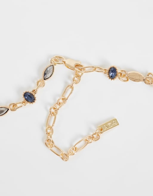 ASOS DESIGN halsband med blå och kolgrå kristaller i guld, 4 av 4