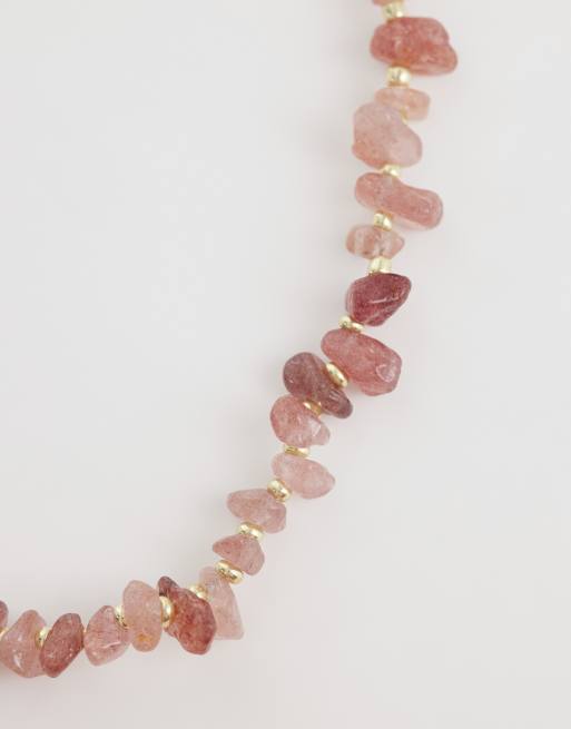 ASOS DESIGN – Halsband med halvädelstensflisor av rosenkvarts, 3 av 4
