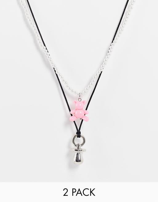 ASOS DESIGN – Halsband med nallebjörn och napp, 2-pack