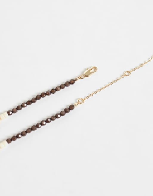 ASOS DESIGN halsband med stenpendel och pärlor i blandade former i brunt, 4 av 4