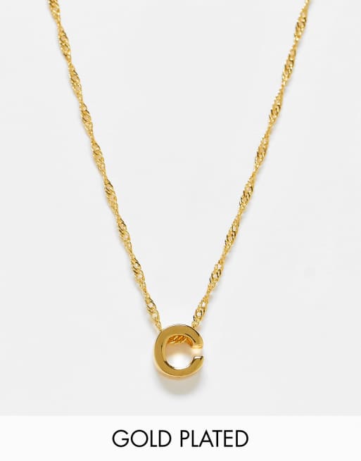 ASOS DESIGN - Halskæde forgyldt med 14 karat guld med simpelt C-bogstavsvedhæng 