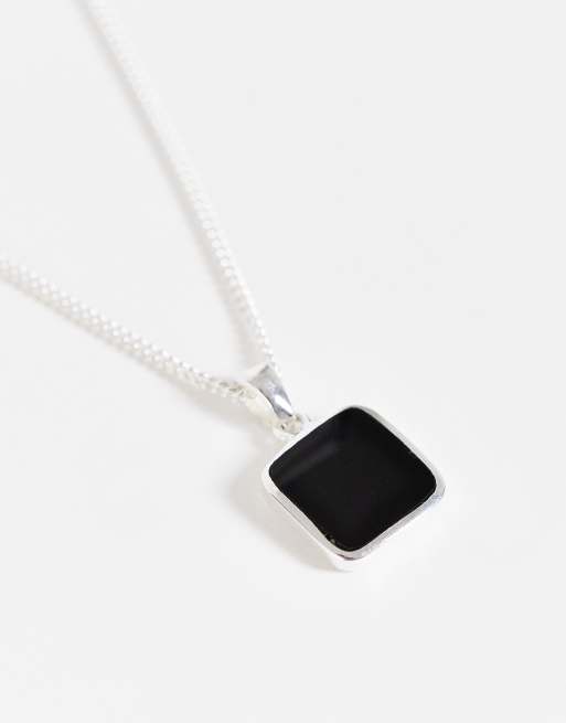 ASOS DESIGN - Halskæde i sterlingstølv med sort firkantet onyx-vedhæng, 2 af 4