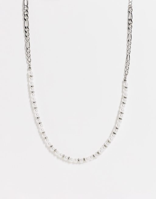 ASOS DESIGN – Halskedja med halv vit design med syntetpärla och halv silverfärgad finish