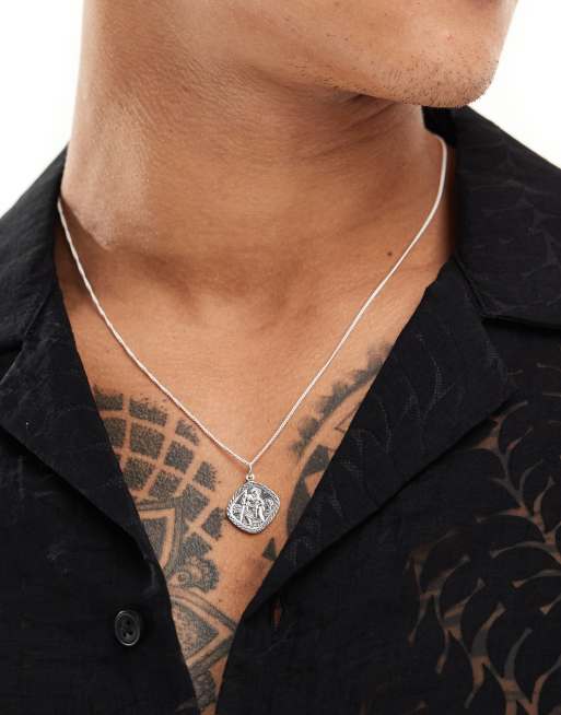 ASOS DESIGN – Halskette aus Sterlingsilber mit silberfarbenem St. Christopherus-Anhänger