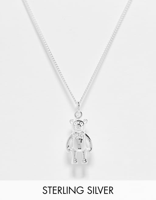 ASOS DESIGN – Halskette aus Sterlingsilber mit Teddybär-Anhänger