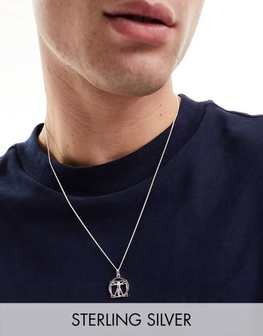 ASOS DESIGN – Halskette aus Sterlingsilber mit Vitruvian-Anhänger