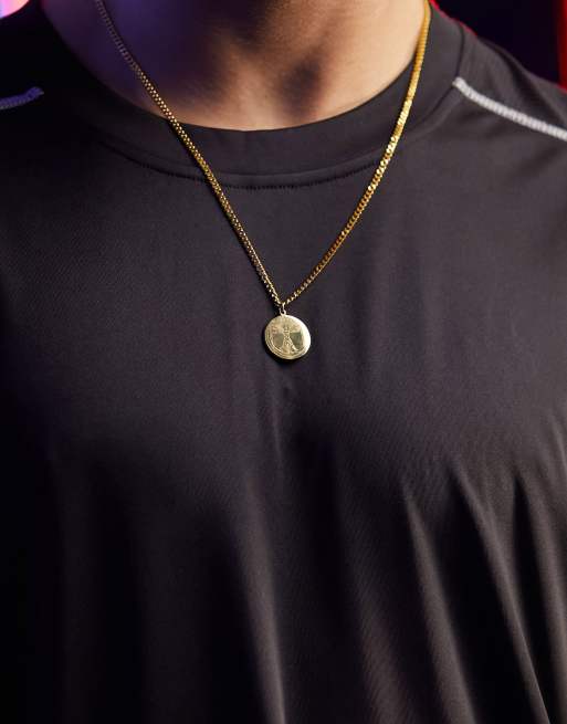 ASOS DESIGN – Halskette aus wasserfestem Edelstahl in Goldoptik mit rundem Vitruvian-Anhänger