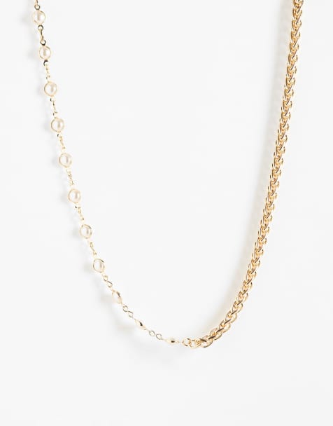 ASOS DESIGN – Halskette in Gold-Optik mit geteiltem Design aus Kunstperlen und Gliederkette - view 1