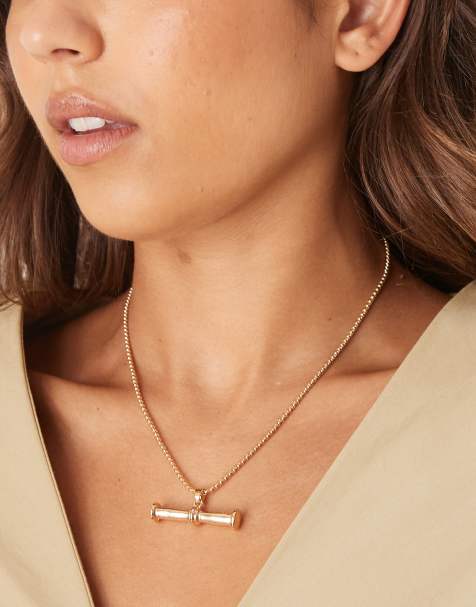 ASOS DESIGN – Halskette in Gold-Optik mit großem T-Steg - view 1